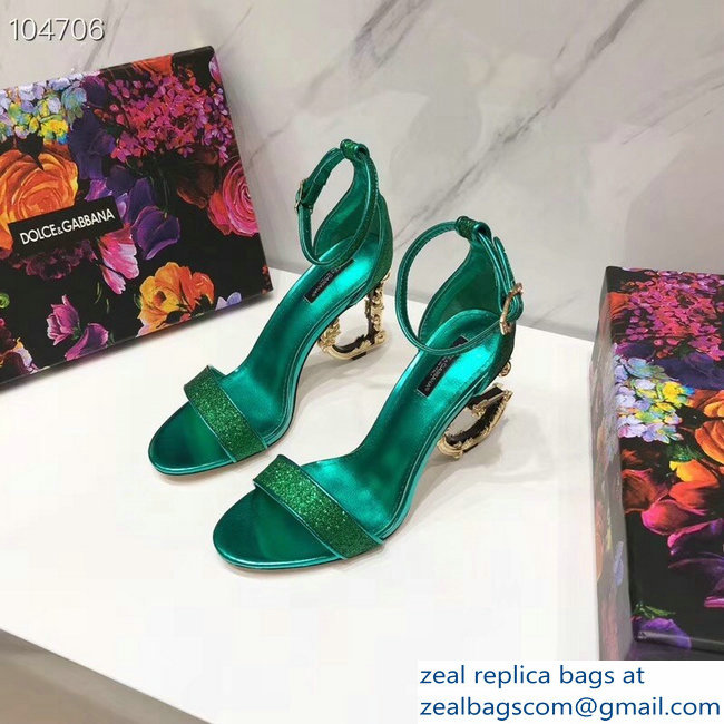 Dolce  &  Gabbana Baroque DG Heel 10.5cm Sandals Glitter Green 2019